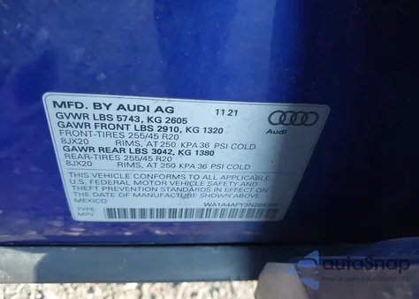 2022 Audi Sq5 Premium Tfsi Quattro Tiptronic из США, поврежденный, VIN WA1A4AFY3N2042051